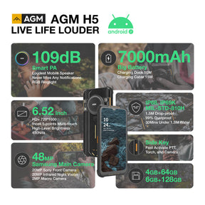 AGM H5 | Rugged Smartphone | 109dB Loudest Speaker | US Warehouse