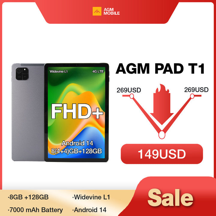 AGM PAD T1｜Featherweight｜11"FHD+｜T606 Octa-Core Processor｜Android 14｜7000 mAh Battery